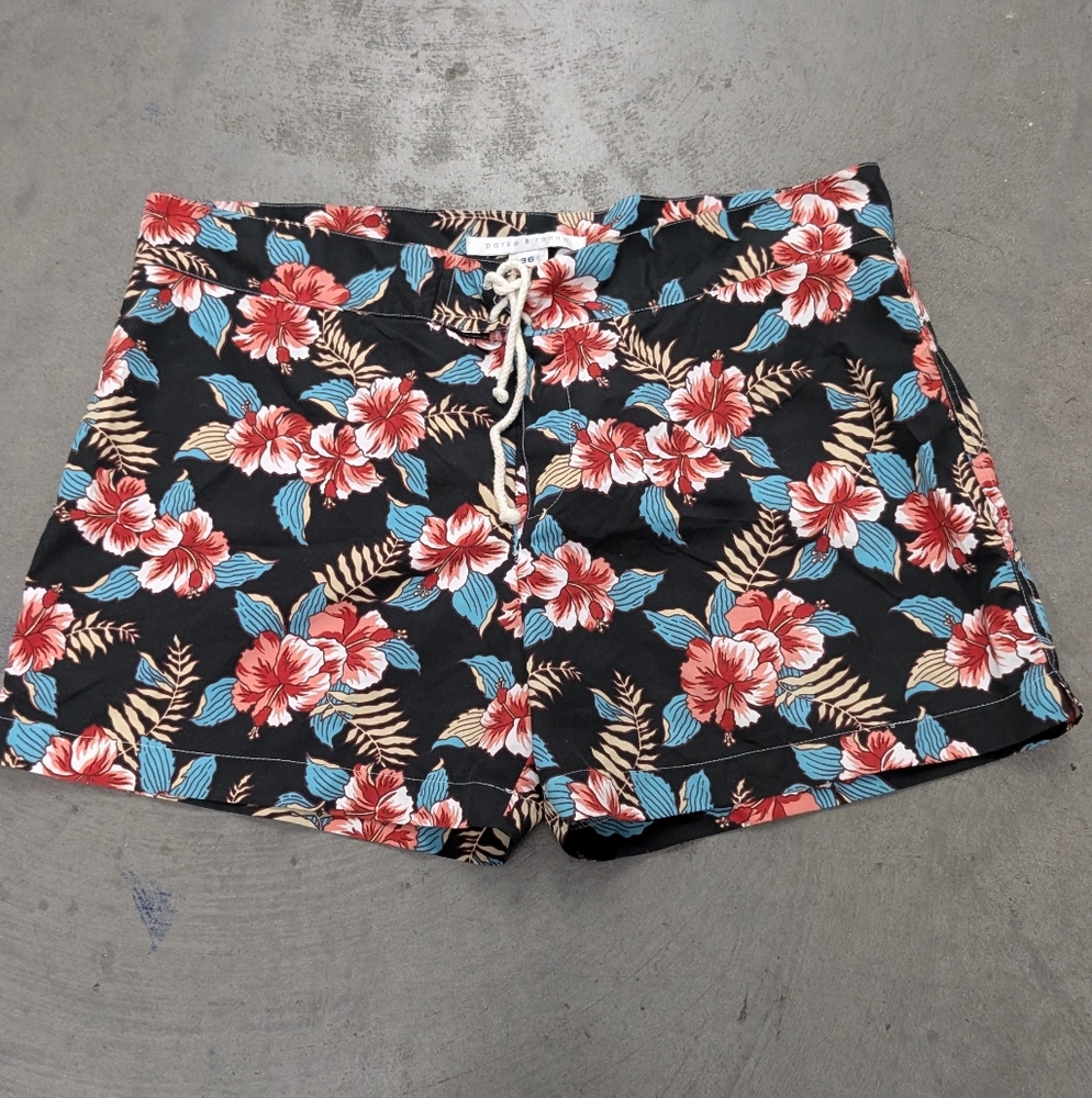 Parke & Ronen Black Floral Swim Shorts, Size 36